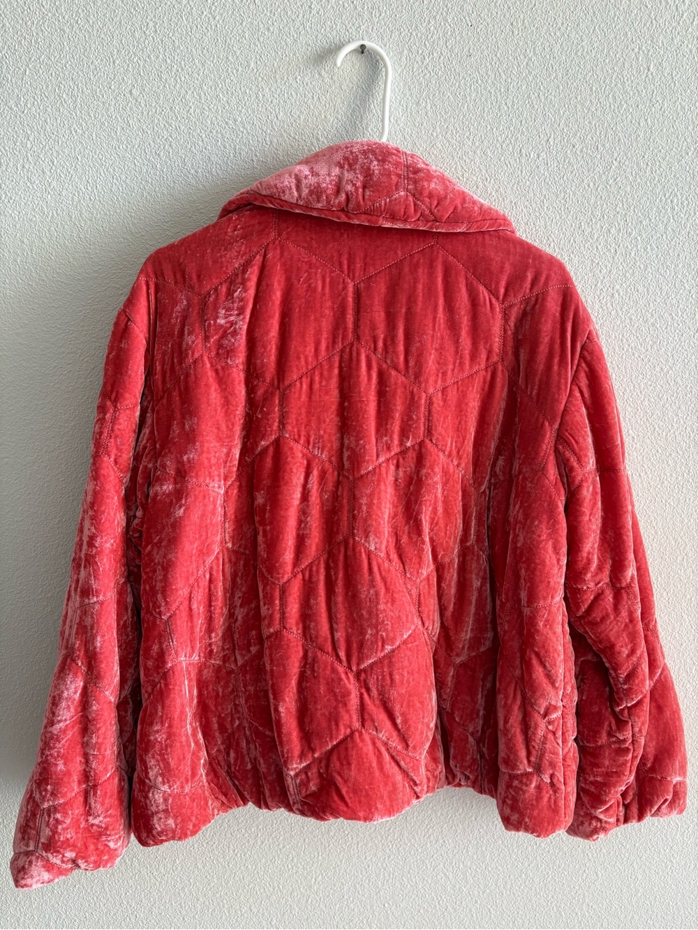 Anthropologie Rose Pink Velvet Quilted Puffer Jacket - Picture 6 of 6